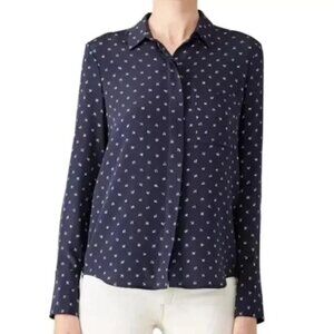 Vince Navy Blue Floral Silk Blouse